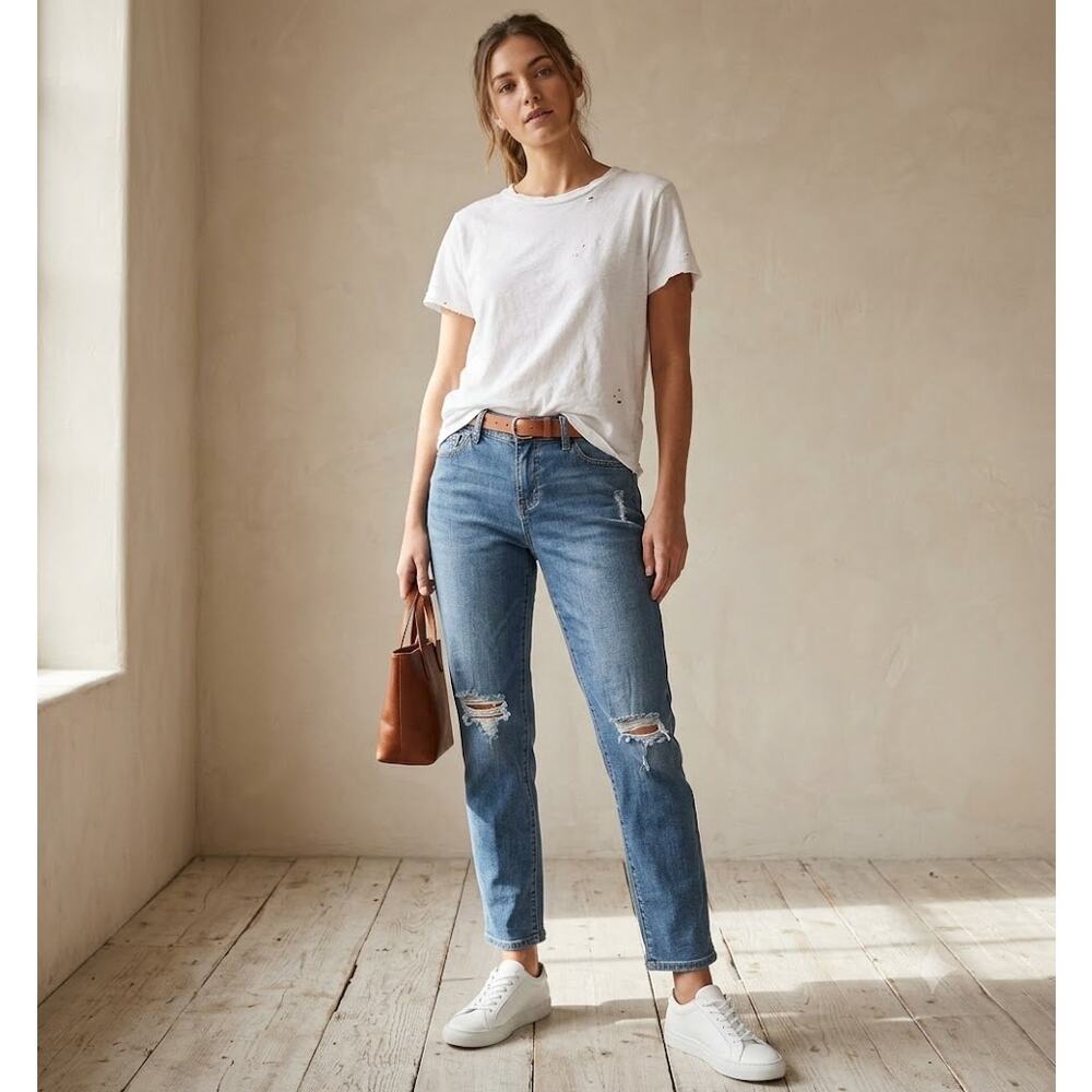 RSQ Boyfriend Distressed Jeans Light Wash Size 8 Stretch Denim